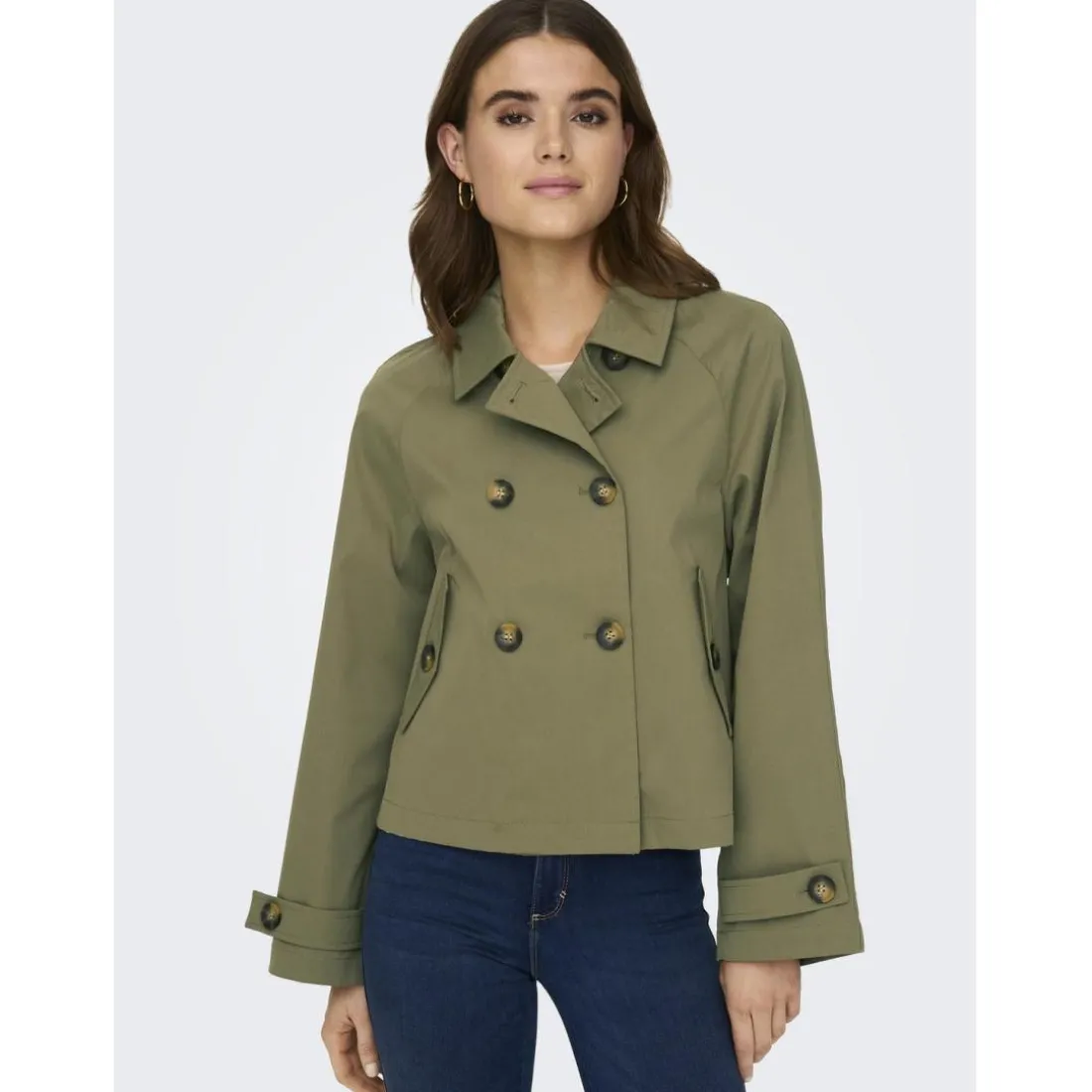 Trench coat court col à revers marron clair Isa