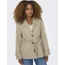 Trench coat court col à revers beige Kali