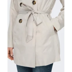 Trench coat long col à revers gris clair Tara