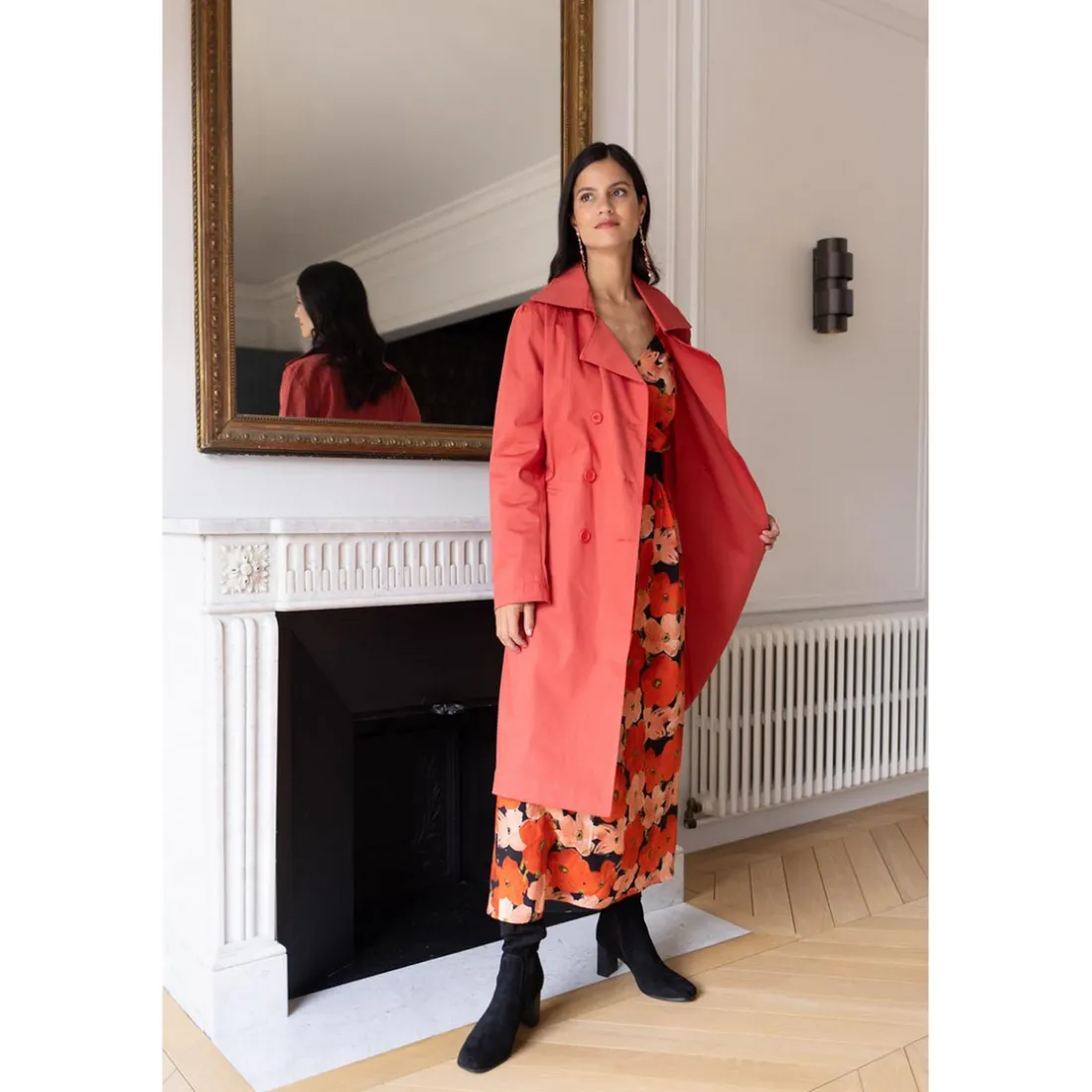 Trench long en coton Farah Réédition terracotta