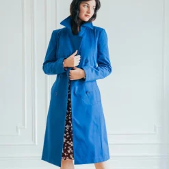 Trench long en coton Farah bleu