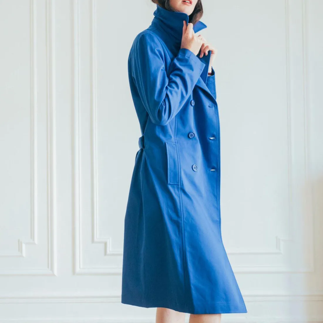 Trench long en coton Farah bleu