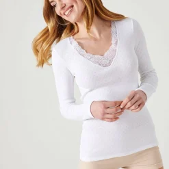 T-shirt à manches longues en coton blanc