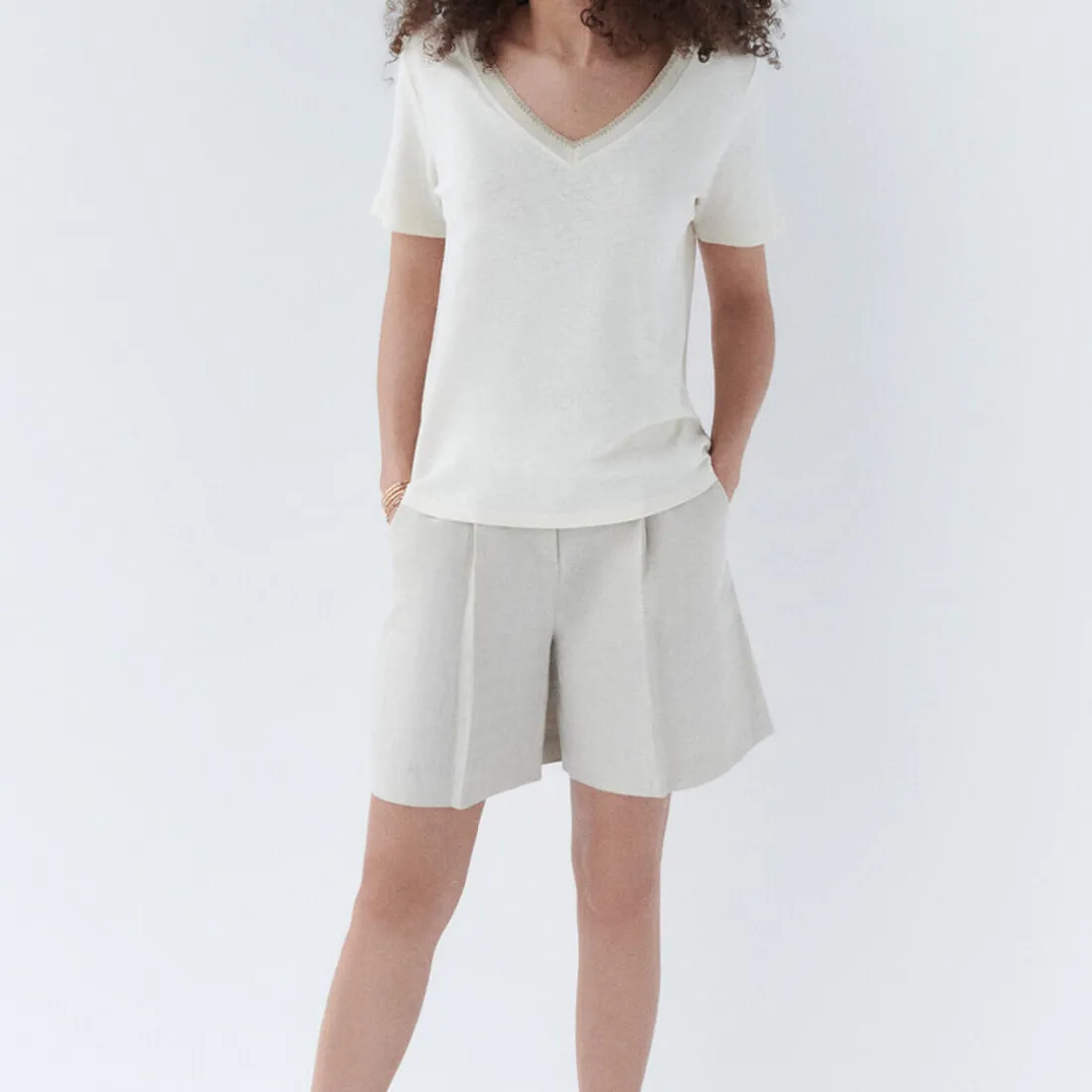 T-shirt beige en coton