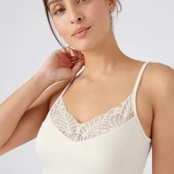 T-shirt caraco dentelle - Sable