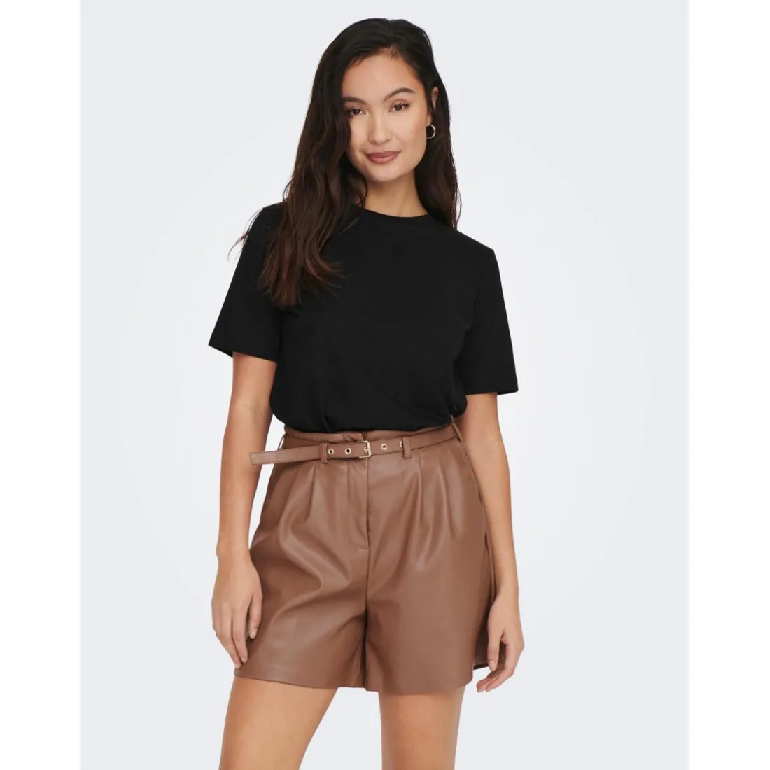 T-shirt Col rond Manches courtes noir en coton Ella