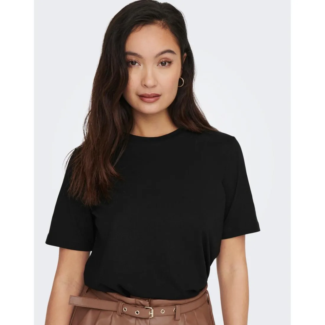 T-shirt Col rond Manches courtes noir en coton Ella