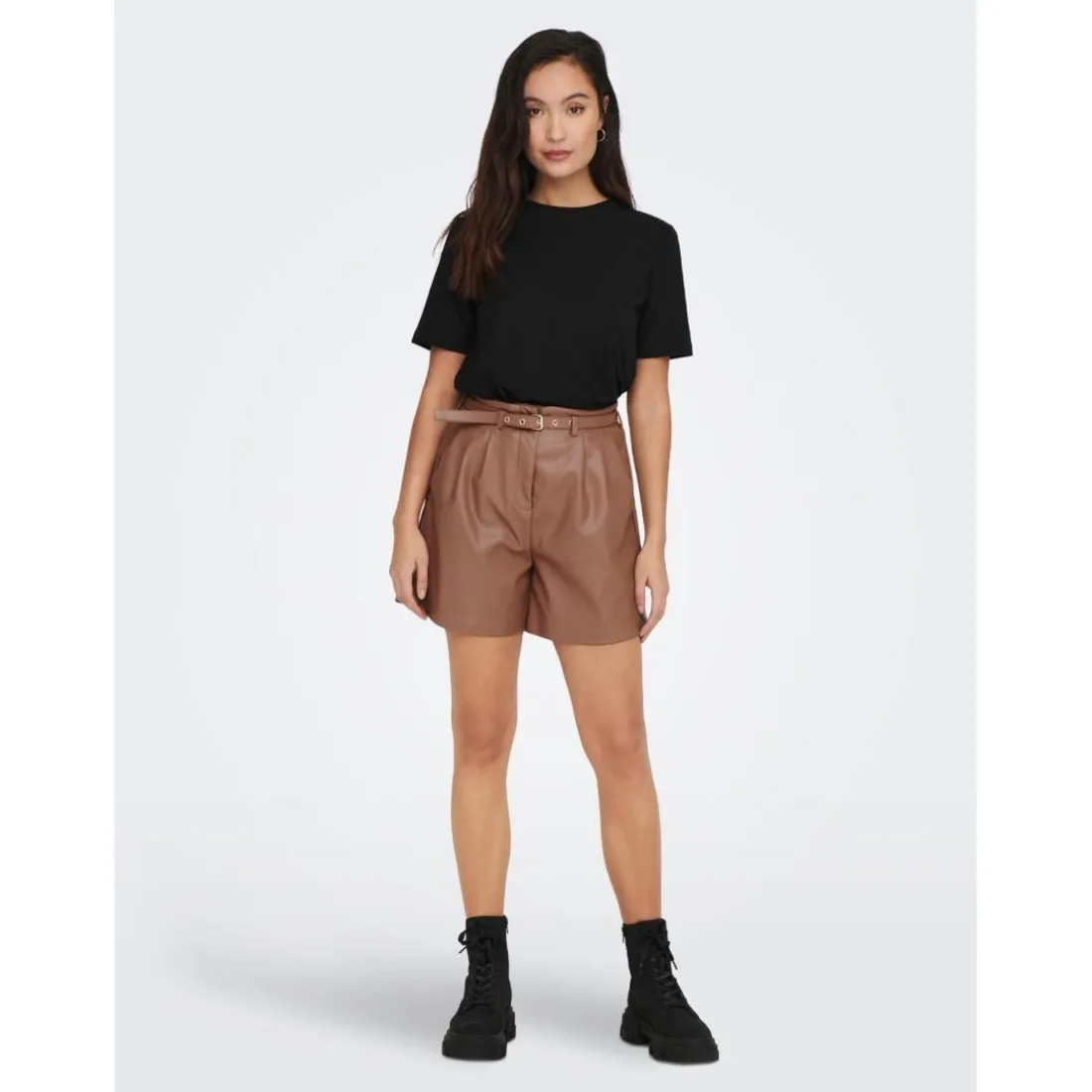 T-shirt Col rond Manches courtes noir en coton Ella