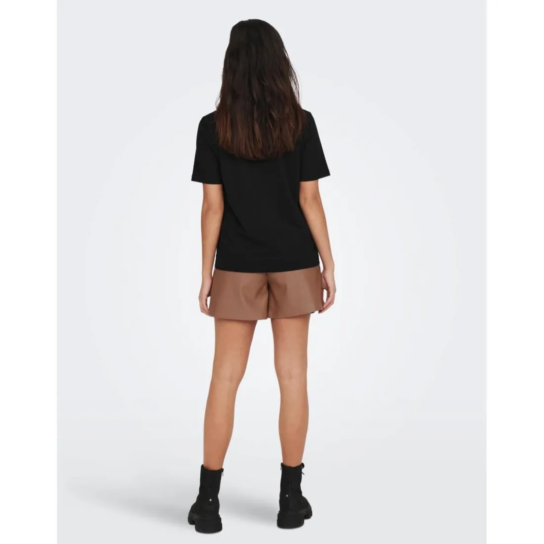 T-shirt Col rond Manches courtes noir en coton Ella