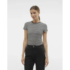 T-shirt col rond manches courtes noir Cléo en coton