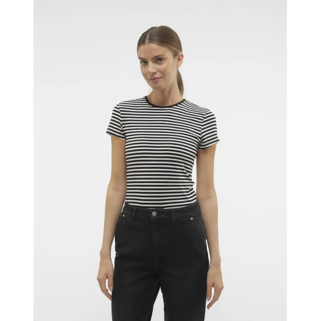 T-shirt col rond manches courtes noir Cléo en coton
