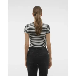 T-shirt col rond manches courtes noir Cléo en coton