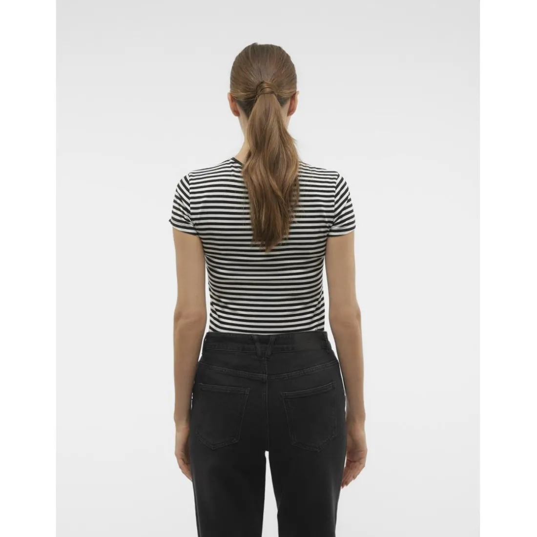 T-shirt col rond manches courtes noir Cléo en coton