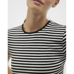 T-shirt col rond manches courtes noir Cléo en coton