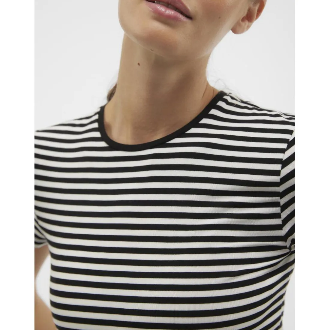 T-shirt col rond manches courtes noir Cléo en coton