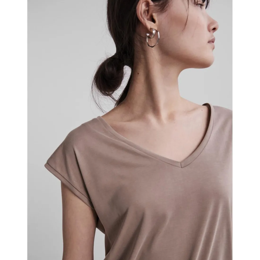 T-shirt comfort fit manches courtes marron en viscose