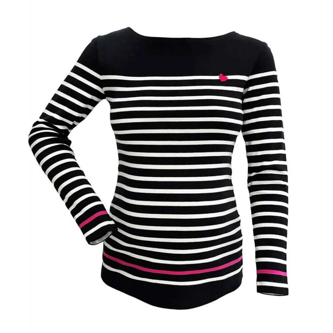 T-shirt de grossesse marinière manches longues bleu Cache Coeur Lingerie en coton bio