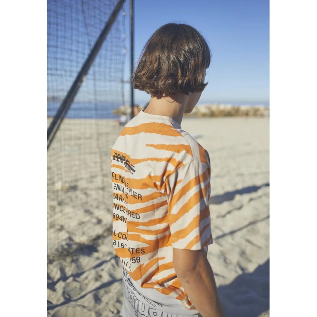 T-shirt garçon Zabrabo zébré beige et orange imprimé noir en coton