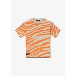 T-shirt garçon Zabrabo zébré beige et orange imprimé noir en coton