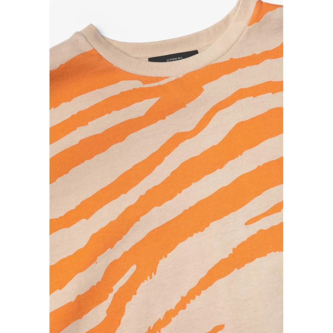 T-shirt garçon Zabrabo zébré beige et orange imprimé noir en coton
