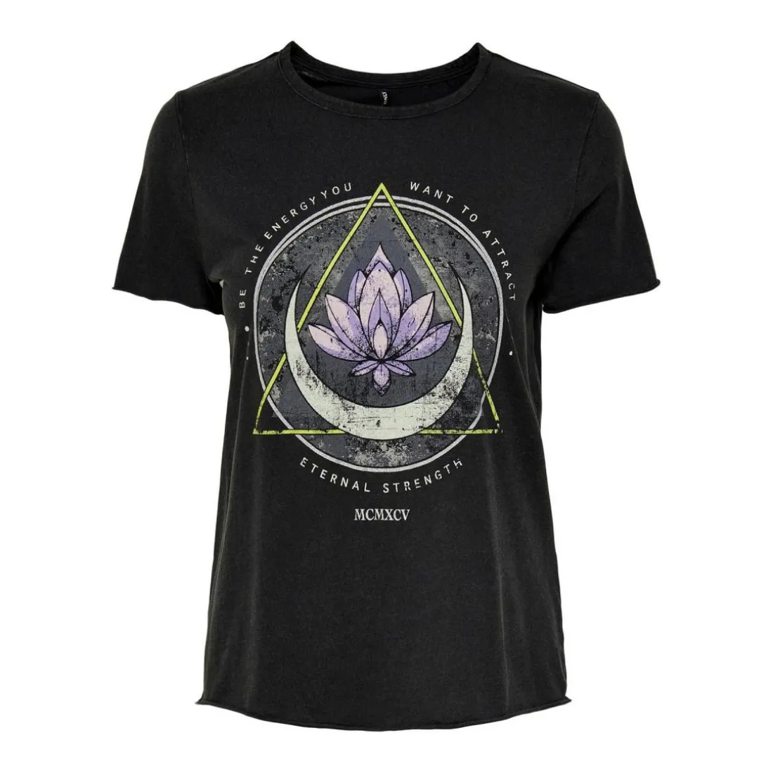 T-shirt Imprimé Col rond Manches courtes noir en coton Gia