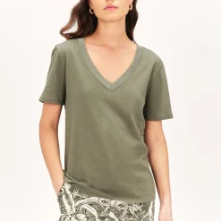 T-shirt kaki en coton
