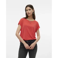 T-shirt longueur regular col rond épaules tombantes manches courtes rose Zara en coton