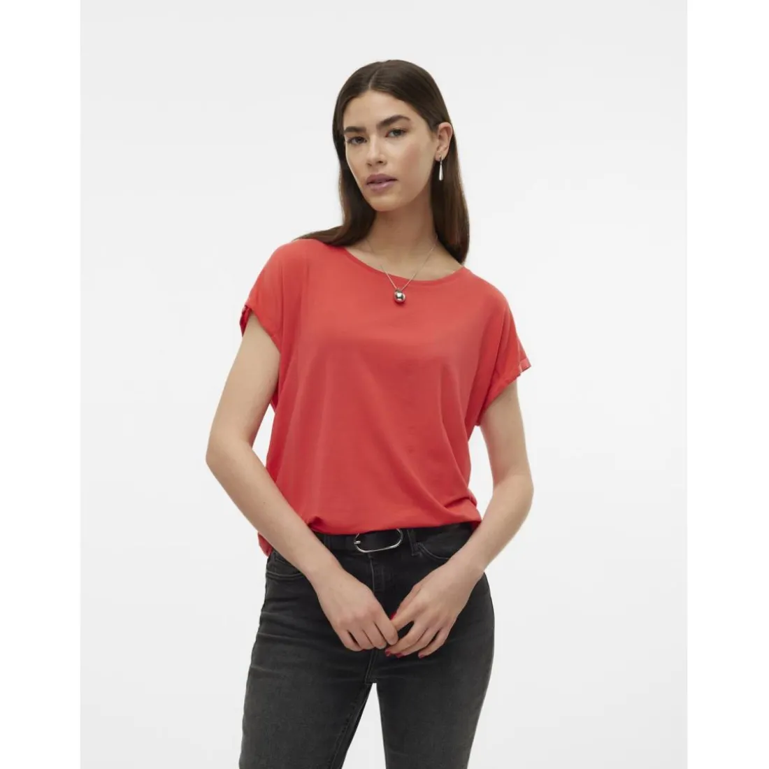 T-shirt longueur regular col rond épaules tombantes manches courtes rose Zara en coton