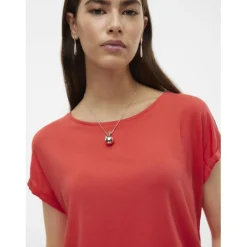T-shirt longueur regular col rond épaules tombantes manches courtes rose Zara en coton