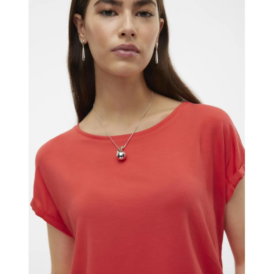 T-shirt longueur regular col rond épaules tombantes manches courtes rose Zara en coton