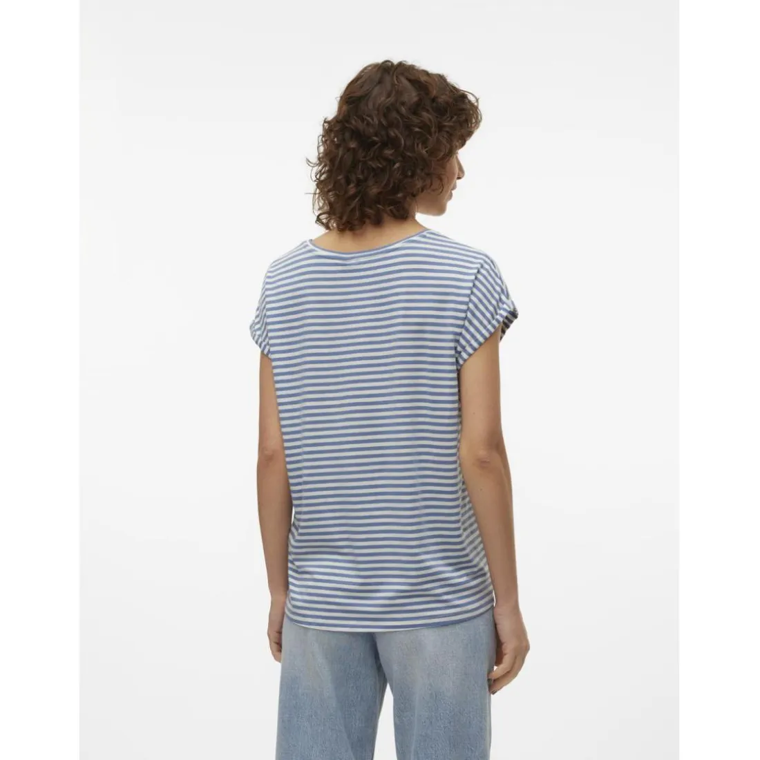 T-shirt longueur regular col rond manches courtes bleu Lucie en coton