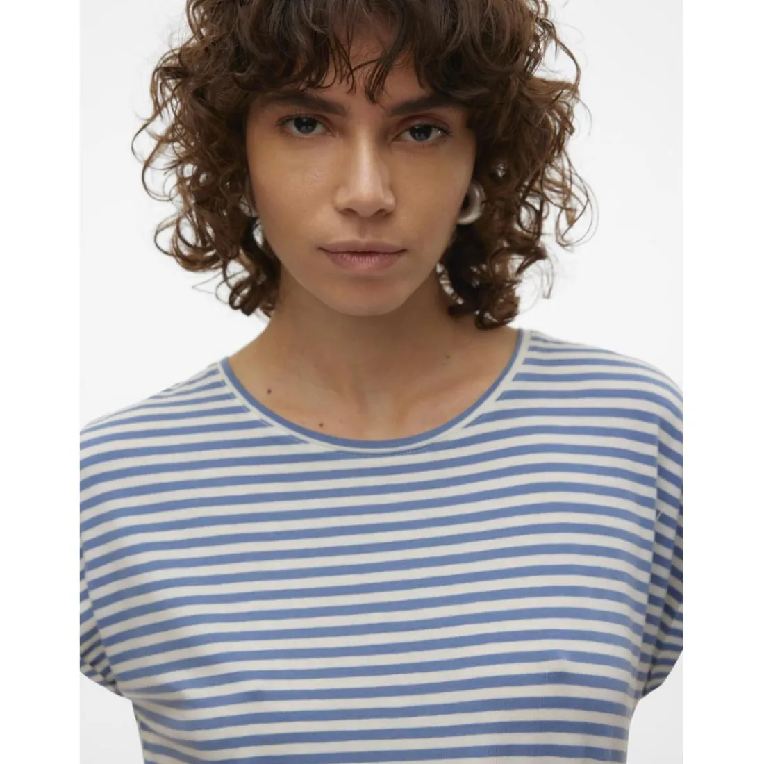 T-shirt longueur regular col rond manches courtes bleu Lucie en coton