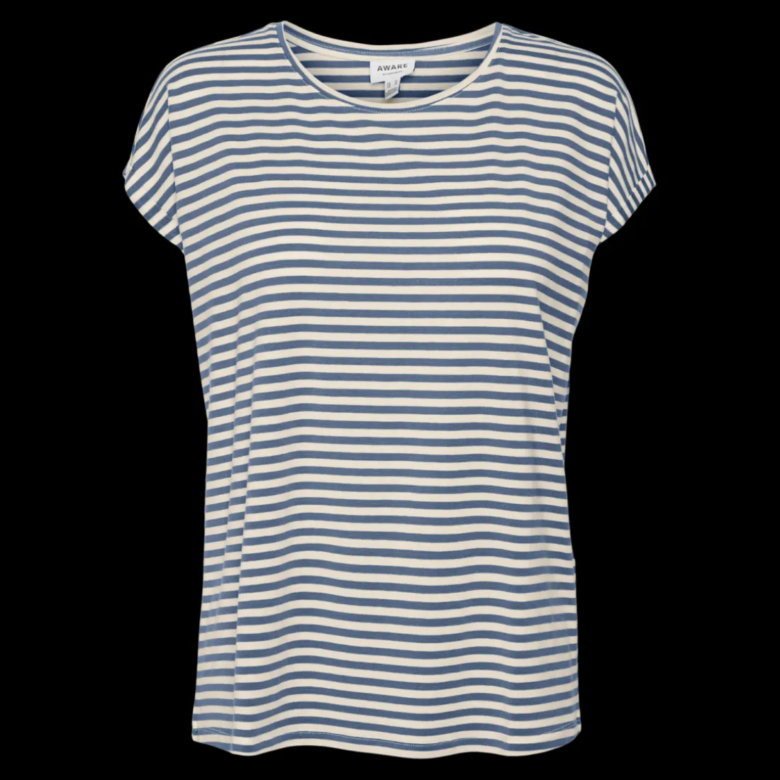 T-shirt longueur regular col rond manches courtes bleu Lucie en coton