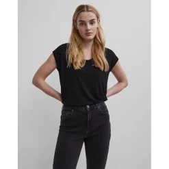 T-shirt loose fit manches courtes noir en viscose Nell