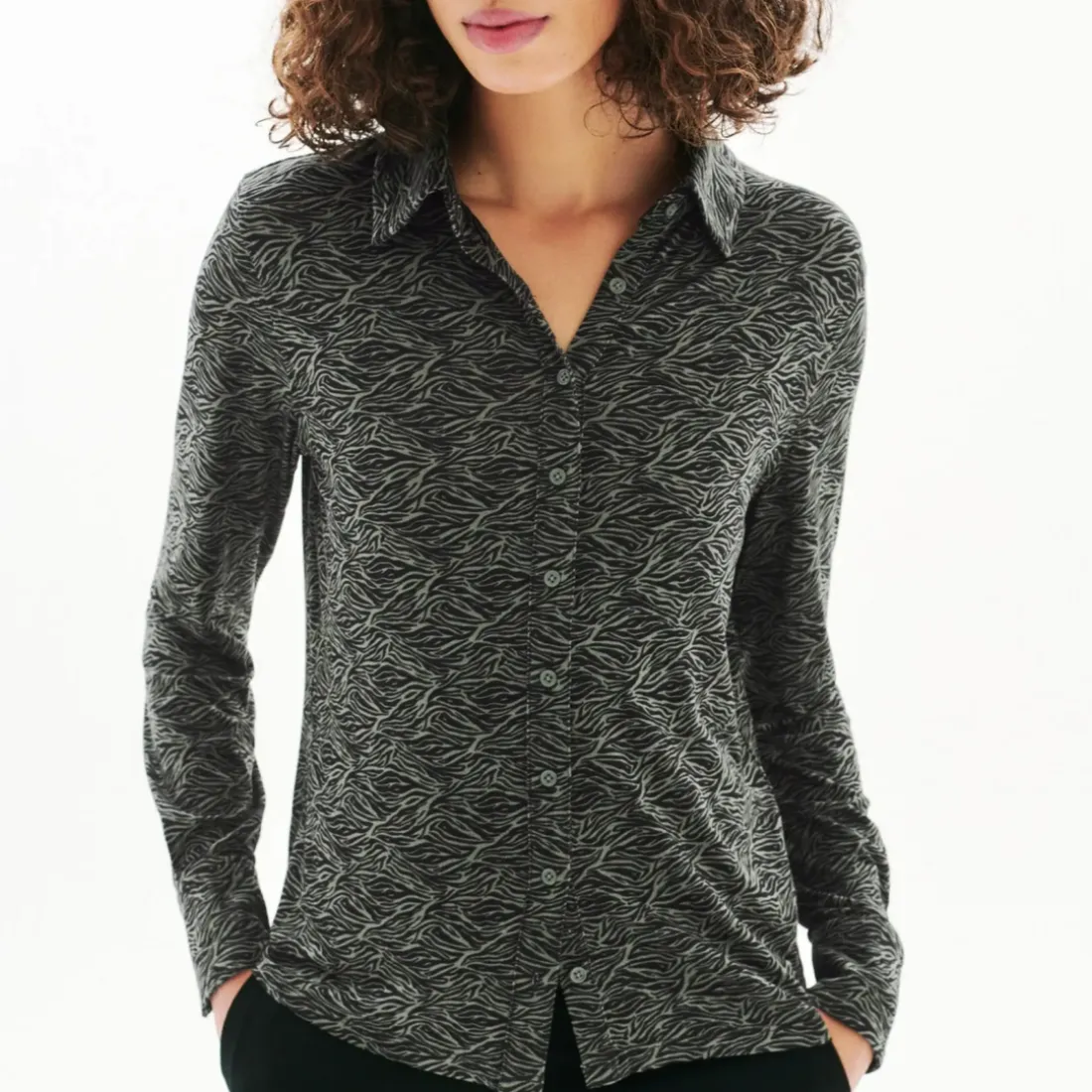 T-shirt manche longue vert en viscose