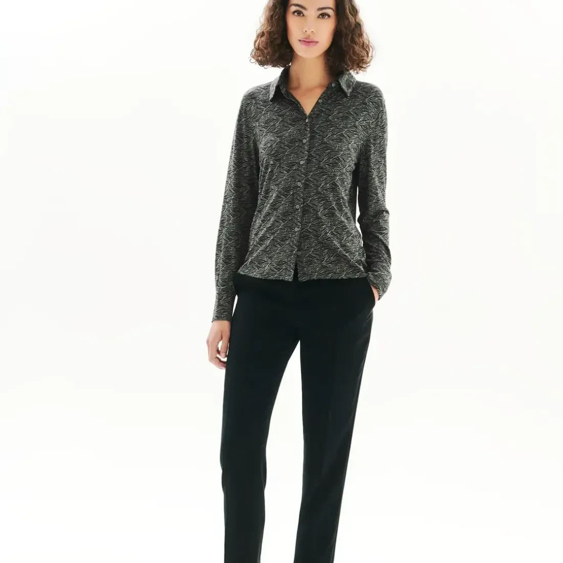 T-shirt manche longue vert en viscose