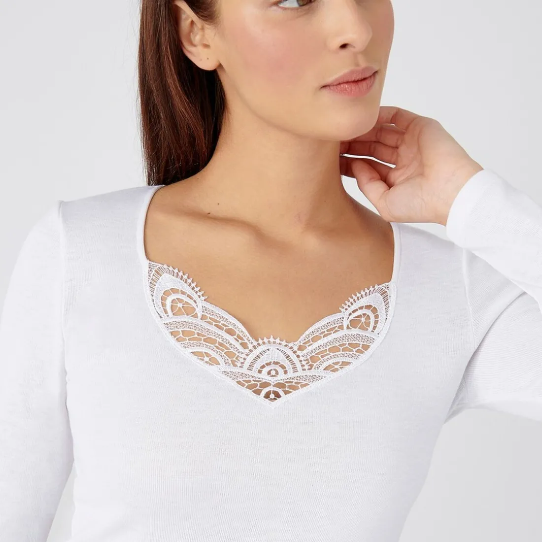 T-shirt manches longues - Blanc en coton