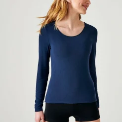 T-shirt manches longues - Bleu Marine en coton