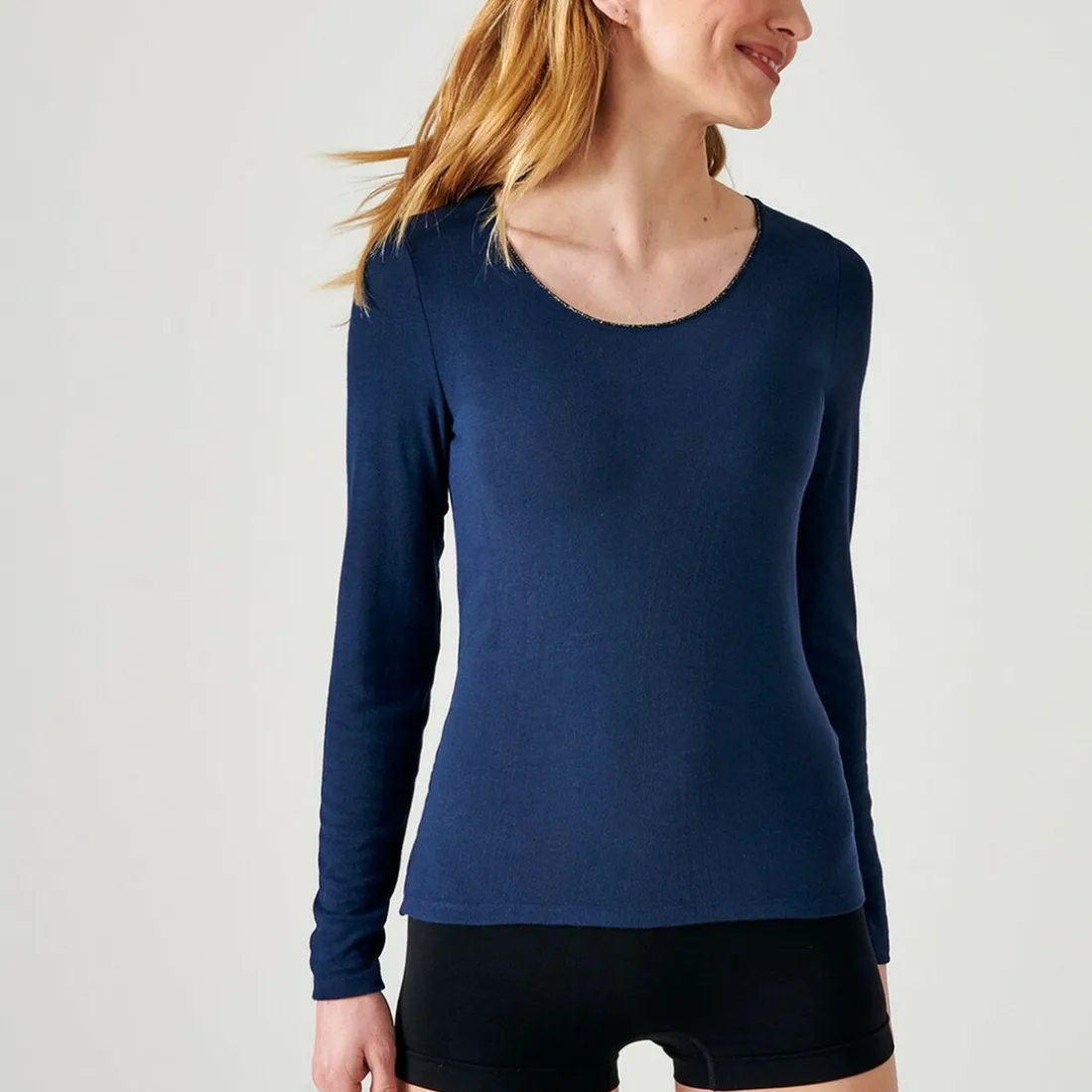 T-shirt manches longues - Bleu Marine en coton