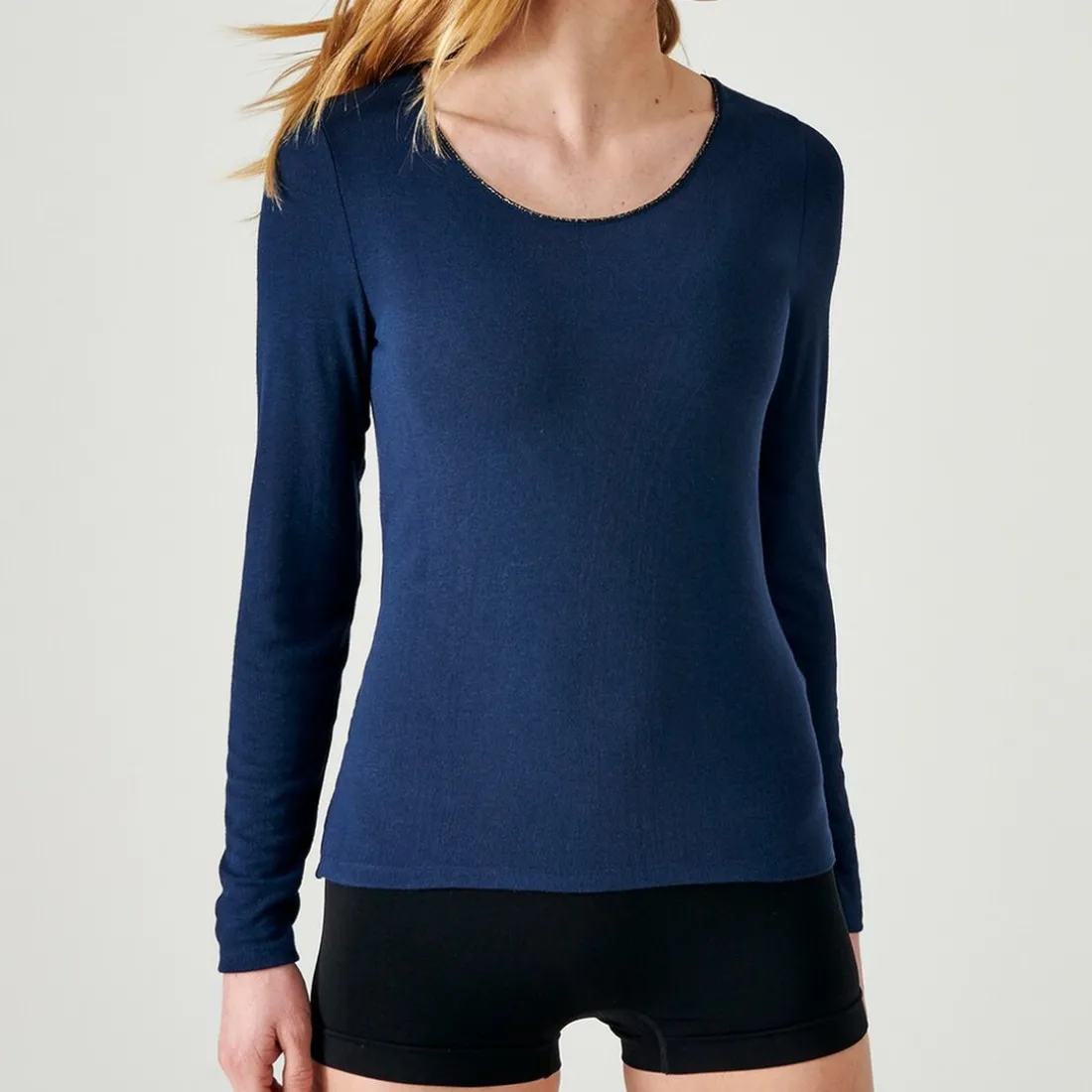 T-shirt manches longues - Bleu Marine en coton