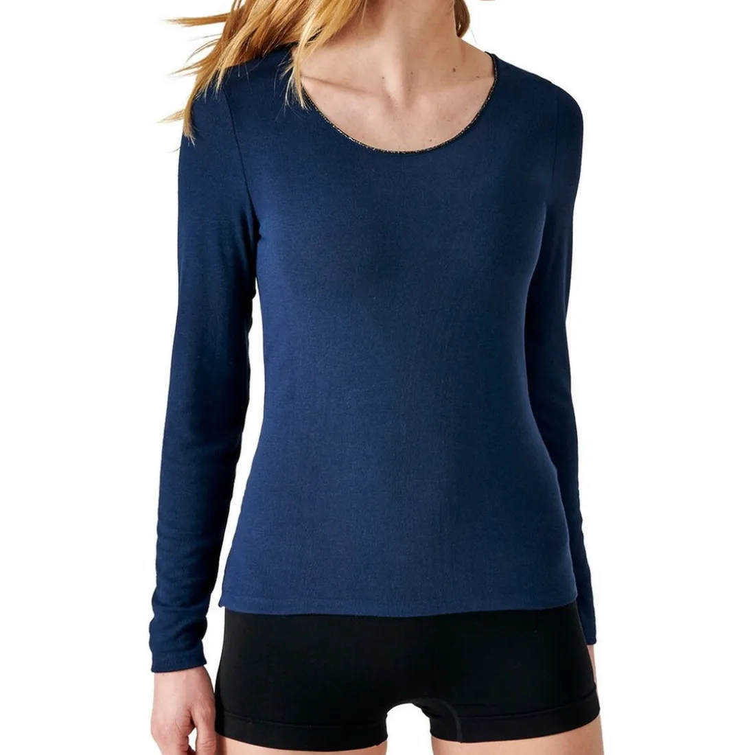 T-shirt manches longues - Bleu Marine en coton