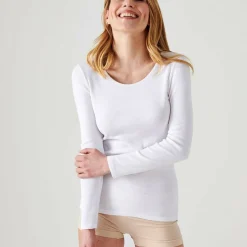 T-shirt manches longues blanc en coton pour femme