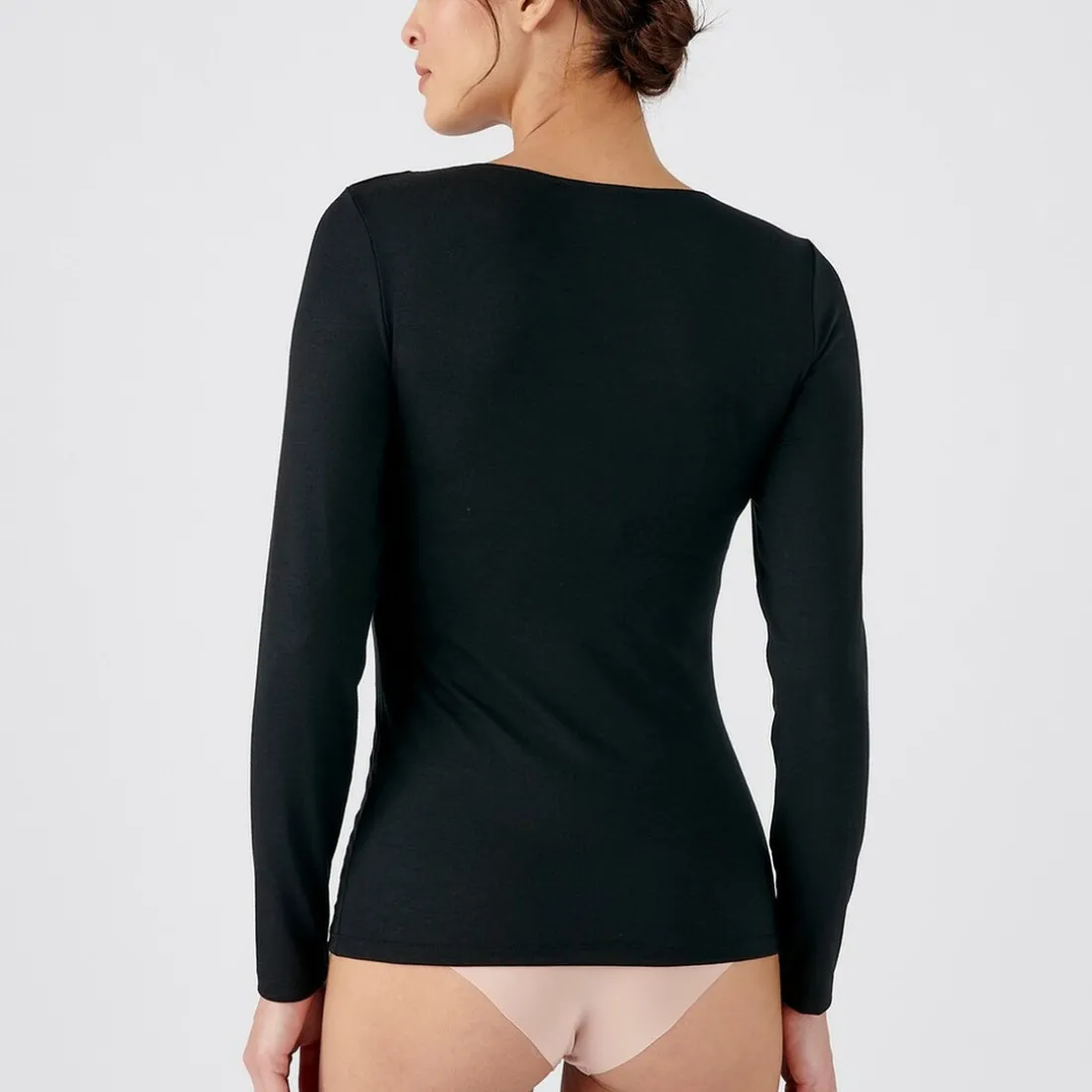 T-shirt pour femme à manches longues noir en coton