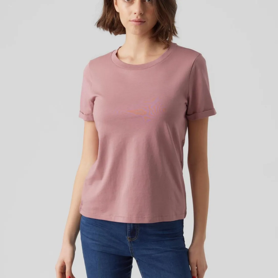 T-shirt Regular Fit Col rond Manches courtes Longueur regular rose en coton Adele