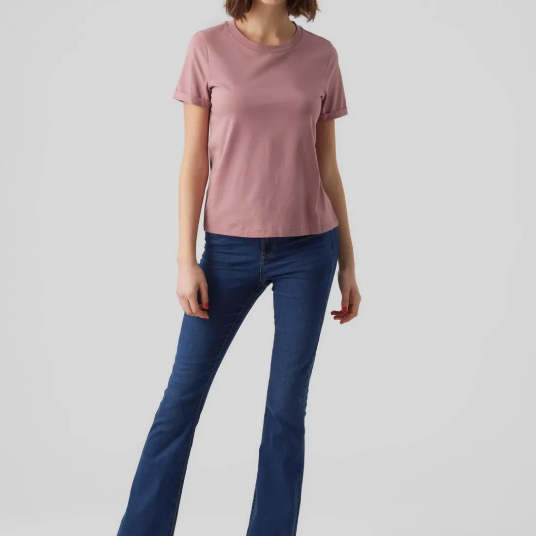 T-shirt Regular Fit Col rond Manches courtes Longueur regular rose en coton Adele