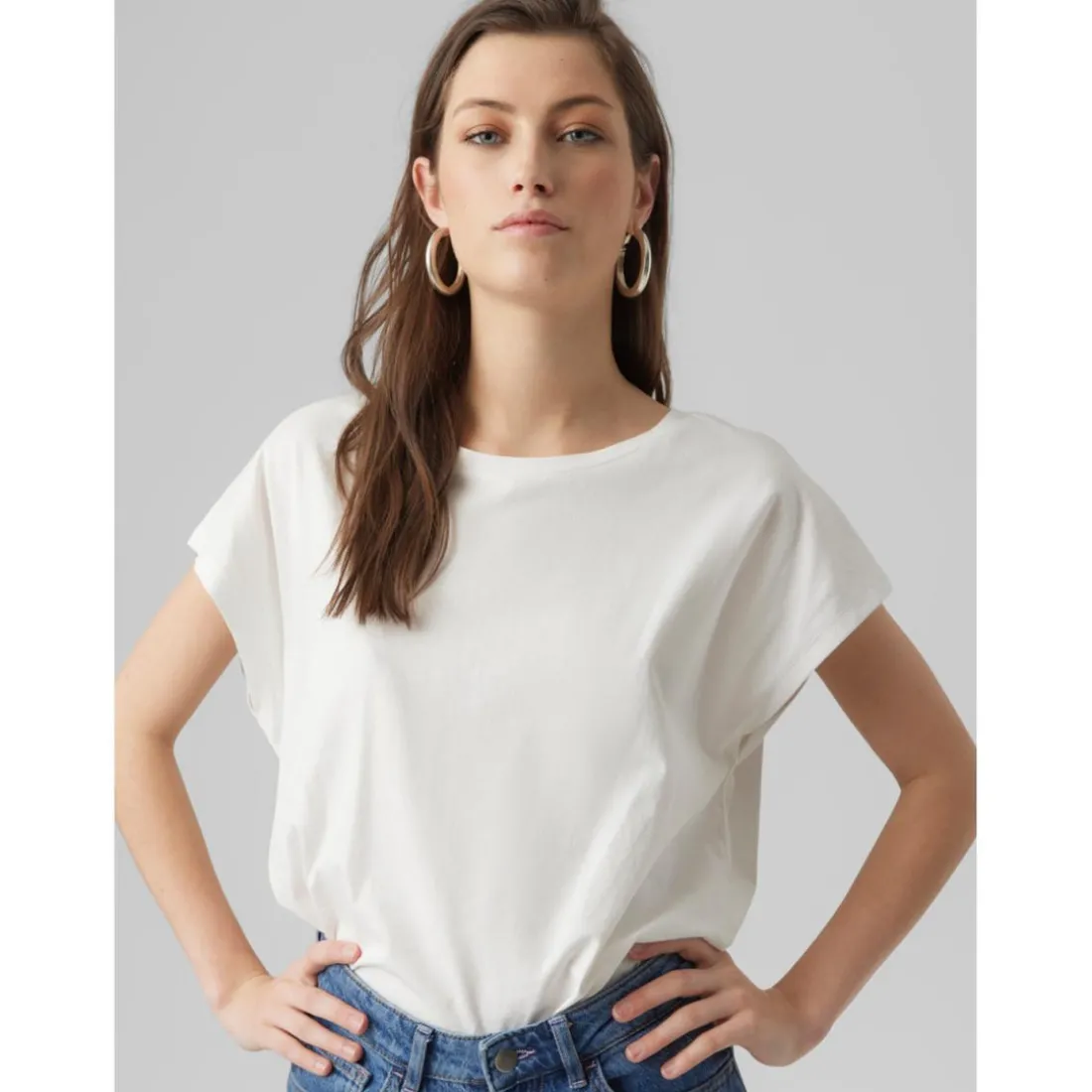 T-shirt Regular Fit Col rond Manches courtes Longueur regular blanc en coton Cleo