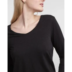 T-shirt regular fit manches longues noir en viscose