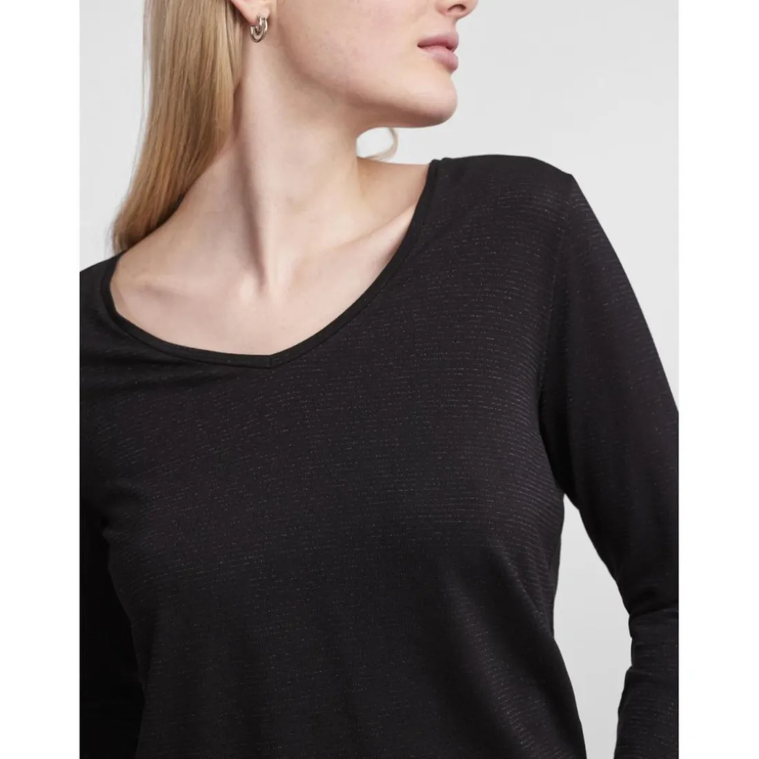 T-shirt regular fit manches longues noir en viscose