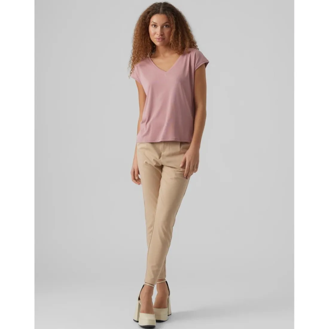T-shirt Relaxed Fit Col en V Manches courtes Longueur regular rose Pax