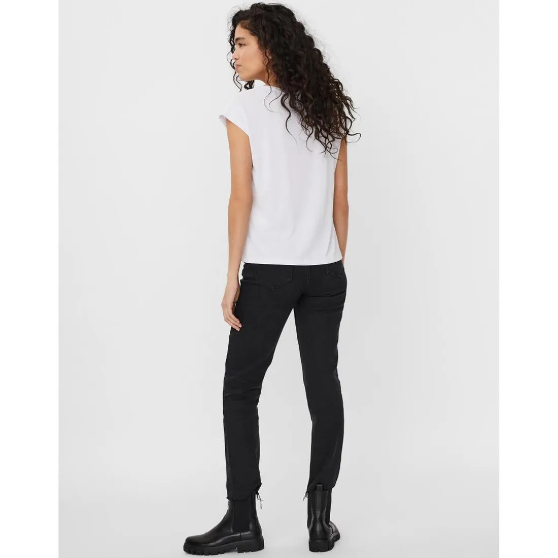 T-shirt Relaxed Fit Col en V Manches courtes Longueur regular blanc